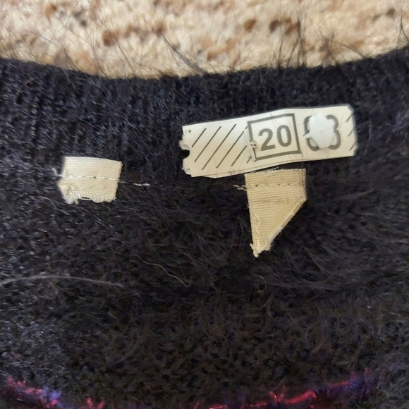 Time and Tru Med (8-10) Black Soot Combo Fuzzy Sweater Retro Colorful Fuzzy - Picture 4 of 13